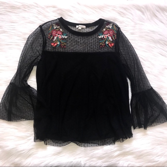 Maurices Tops - LAST CHANCE Lace Shirt with Floral Stitching